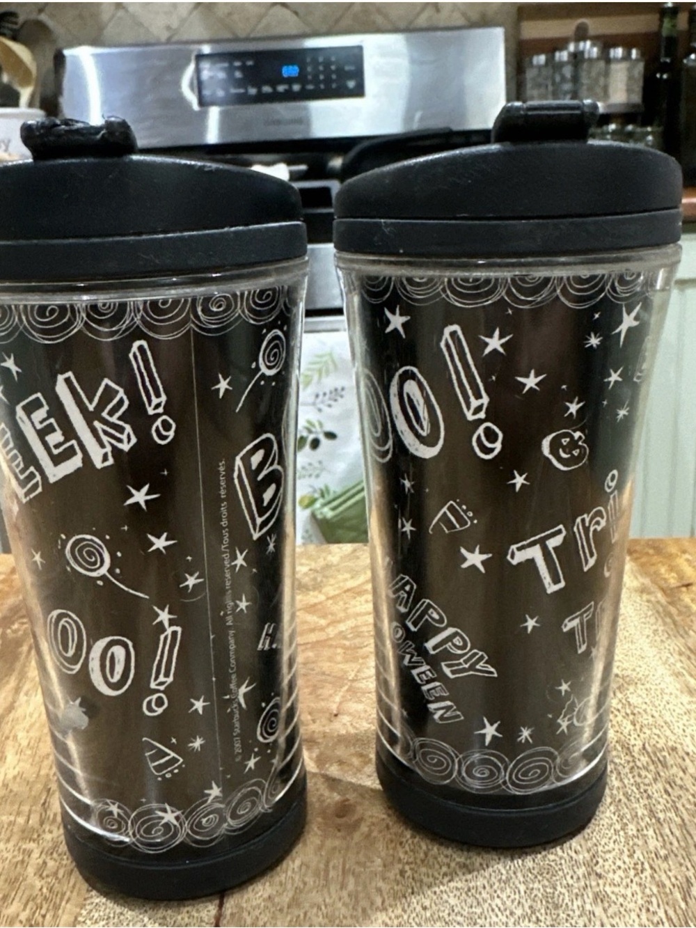 Starbucks vintage Black and White Halloween Travel Tumblers Set